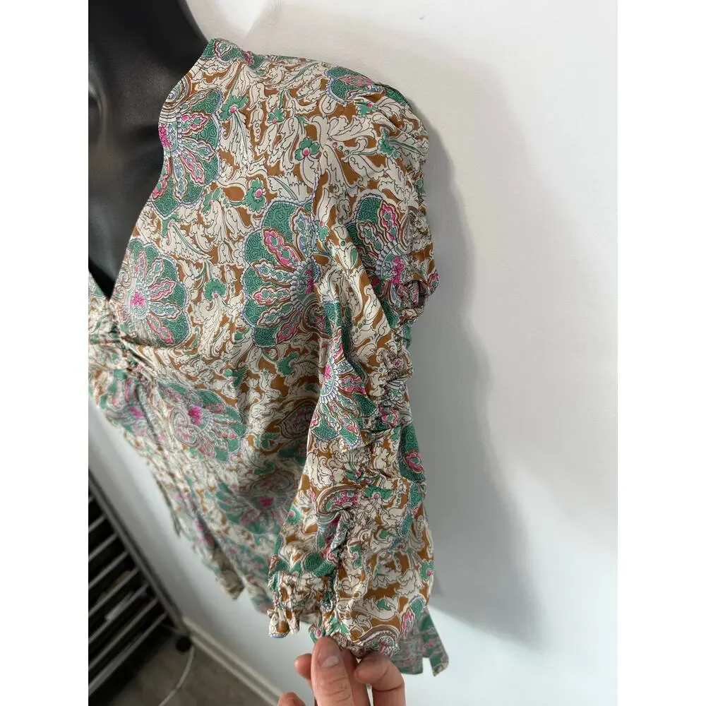 Veronica Beard Henrieta Floral Top Silk Stretch Sz 12 Half Sleeve V Neck Preppy - Picture 13 of 15